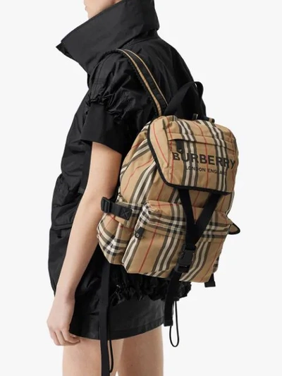 Shop Burberry Icon Stripe Backpack In Neutrals