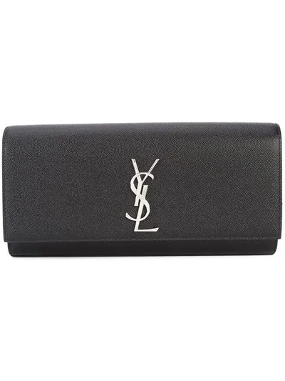 Shop Saint Laurent Kate Leather Clutch In Black