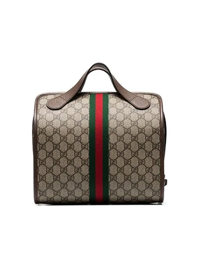 Shop Gucci Beige And Brown Supreme Ophidia Mini Duffle Bag Tote In Neutrals