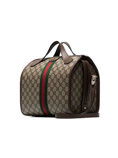 Shop Gucci Beige And Brown Supreme Ophidia Mini Duffle Bag Tote In Neutrals