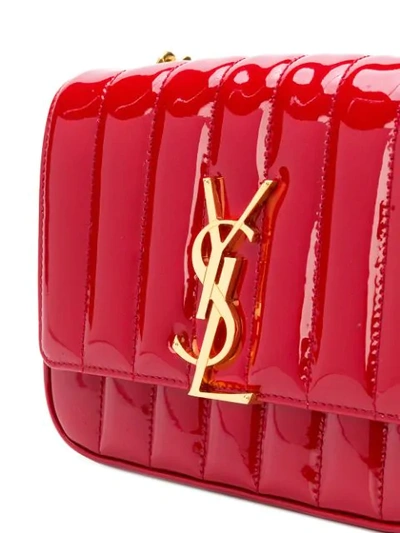 Shop Saint Laurent Small Vicky Logo Plaque Crossbody Bag In Red