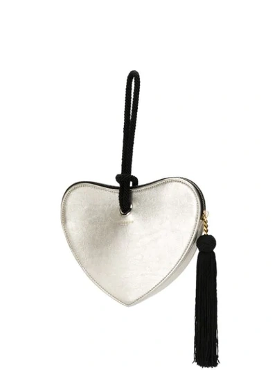 Shop Saint Laurent Monogram Heart-shaped Metallic Clutch In Gold