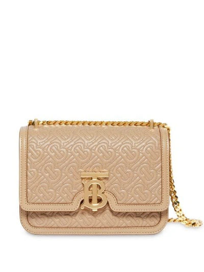 Shop Burberry Small Quilted Monogram Lambskin Tb Bag In Neutrals