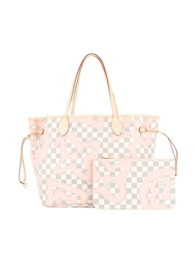 Pre-owned Louis Vuitton Neverfull Mm Tote In White ,multicolour