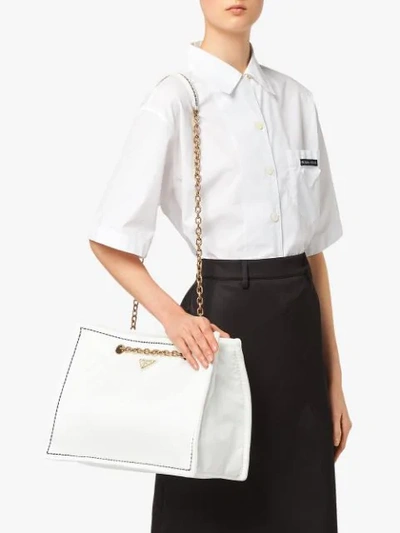 Shop Prada Nylon Tote Bag In White