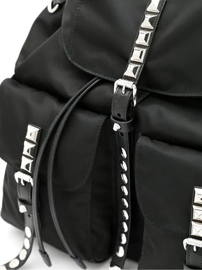 Shop Prada Black Stud Embellished Nylon Backpack