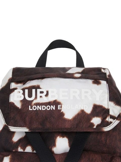 Shop Burberry Cow Print Nylon Backpack In Brown