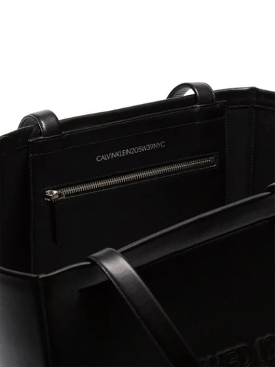 Shop Calvin Klein 205w39nyc Black Geometric Embossed Leather Tote