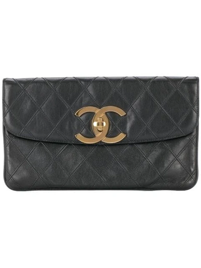 Pre-owned Chanel 1986-1988 Cosmos Line Clutch Bag In Black