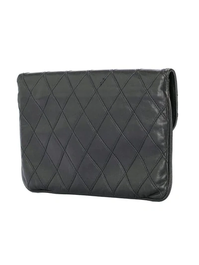 Pre-owned Chanel 1986-1988 Cosmos Line Clutch Bag In Black