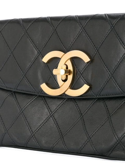 Pre-owned Chanel 1986-1988 Cosmos Line Clutch Bag In Black