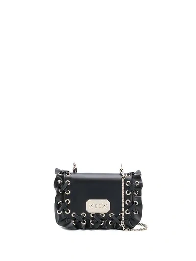 Shop Red Valentino Lace Up Ruffled Bag In Black