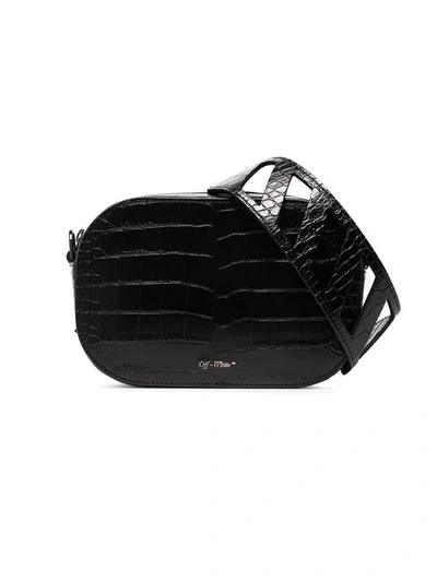 Shop Off-white Black Crocodile Embossed Leather Camera Bag