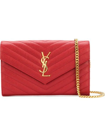 Shop Saint Laurent Envelope Chain Shoulder Bag In Red