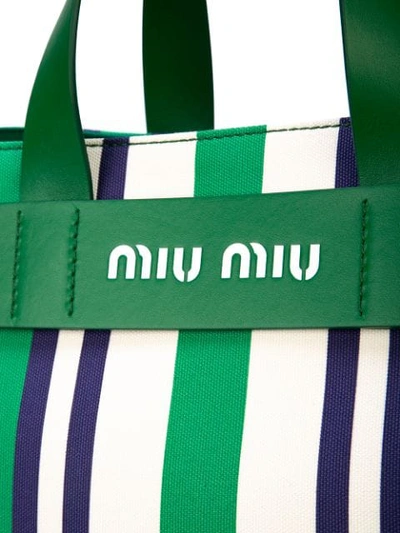 Shop Miu Miu Striped Tote In Green