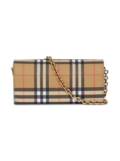 Shop Burberry Vintage Check And Leather Wallet With Chain In Black