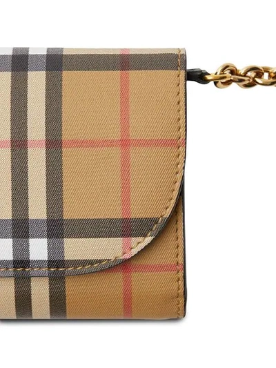 Shop Burberry Vintage Check And Leather Wallet With Chain In Black