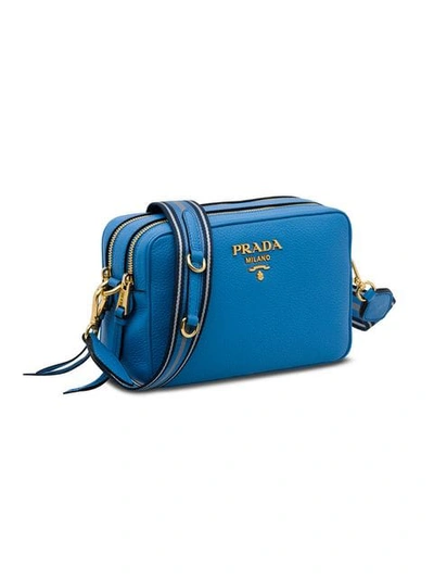 Shop Prada Logo Zipped Shoulder Bag In Blue