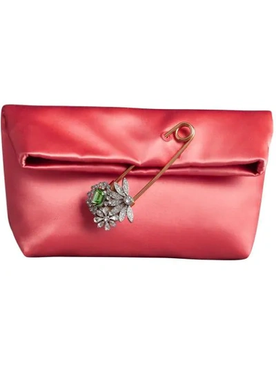 Shop Burberry The Small Pin Clutch In Satin - Red