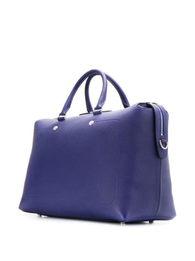 Shop Mulberry City Weekender Heavy Grain Luggage Bag In Blue