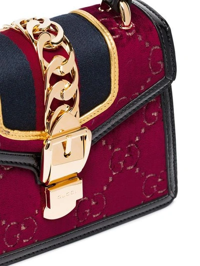 Shop Gucci Multicoloured Sylvie Mini Logo Velvet And Leather Shoulder Bag In Red