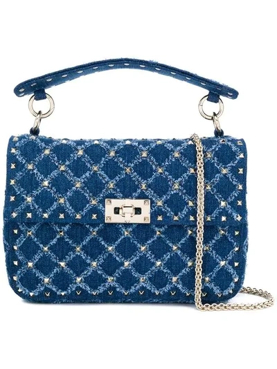 Shop Valentino Medium  Garavani Rockstud Spike Tote In Blue