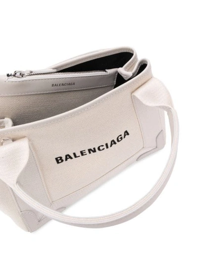 Shop Balenciaga Navy Cabas Xs Tote Bag In Neutrals