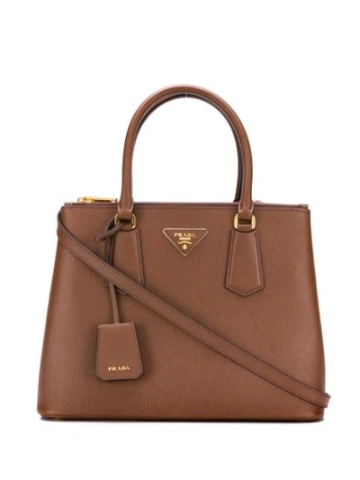 Shop Prada Galleria Top Handle Bag In Brown