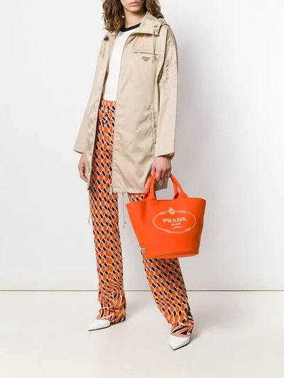 Shop Prada Logo Shopper Tote In Orange
