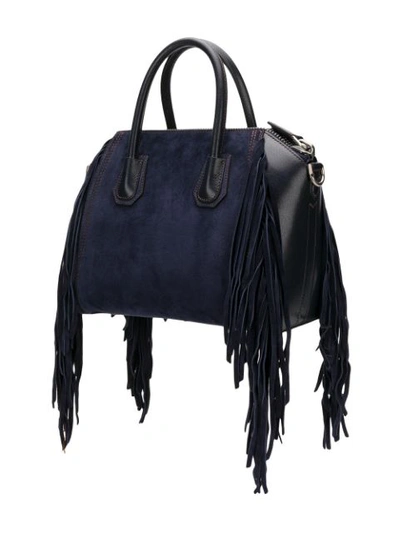 Shop Givenchy Fringes Small Antigona Bag In Blue