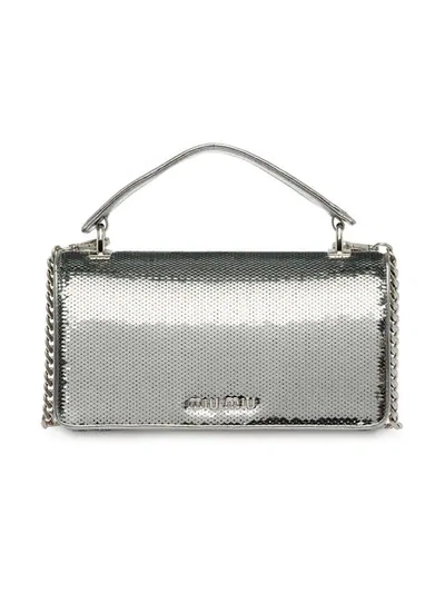 Shop Miu Miu Miu Cleo Sequin Shoulder Bag In F0118 Silver