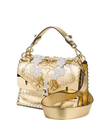 Shop Fendi Gold Floral Bug Kan I Shoulder Bag In Metallic