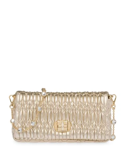 Shop Miu Miu Gemstone Embellished Shoulder Bag - Gold