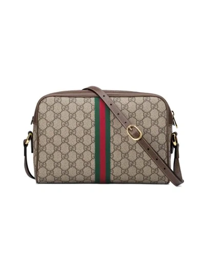 Shop Gucci Ophidia Gg Supreme Small Shoulder Bag In Brown