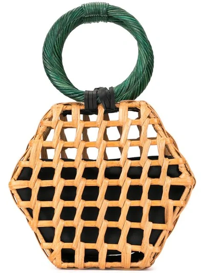 ARANAZ WICKER CLUTCH BAG - 棕色