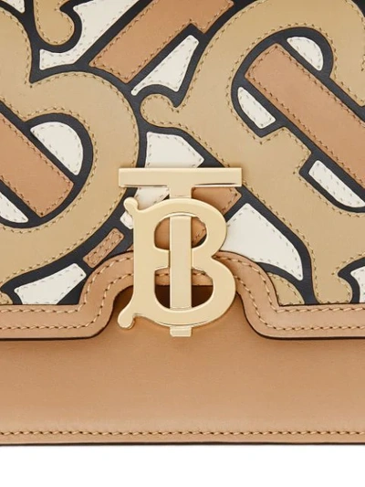 Shop Burberry Small Monogram Intarsia Leather Tb Bag In Neutrals