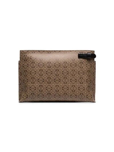 Shop Loewe Brown And Black Logo Print Leather Pouch