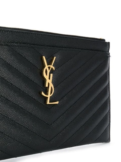 SAINT LAURENT 绗缝经典LOGO手拿包 - 黑色