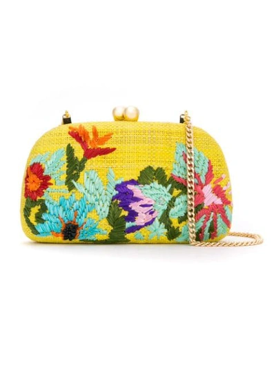 Shop Serpui Embroidered Clutch In Yellow