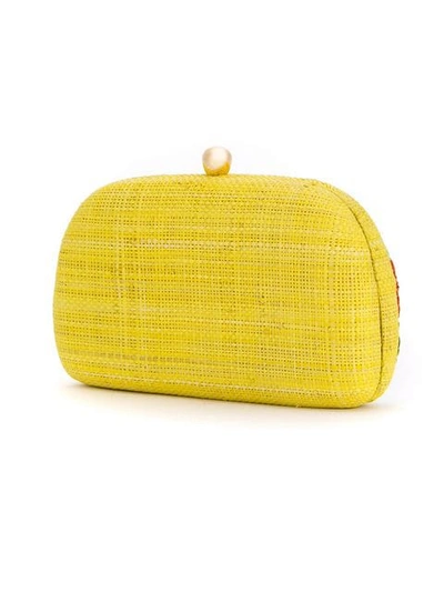 Shop Serpui Embroidered Clutch In Yellow
