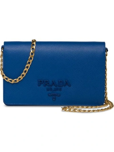 Shop Prada Logo Crossbody Bag - Blue