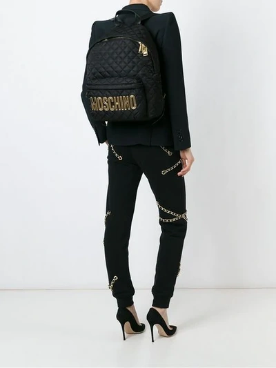 Shop Moschino Quilted Backpack In Black