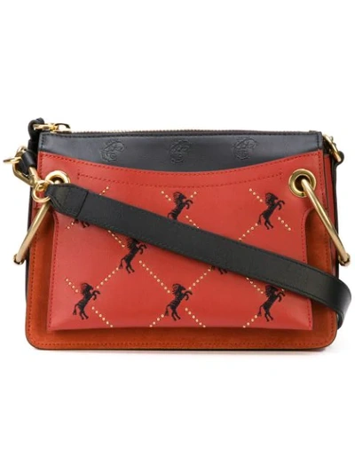 Shop Chloé Classic Horse Embroidered Crossbody In Orange