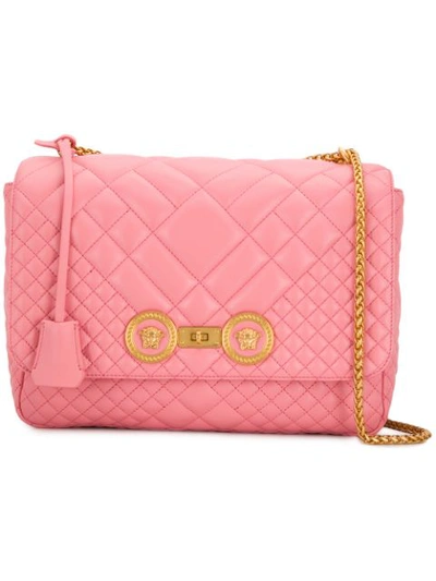 Shop Versace Icon Quilted Shoulder Bag In Pink