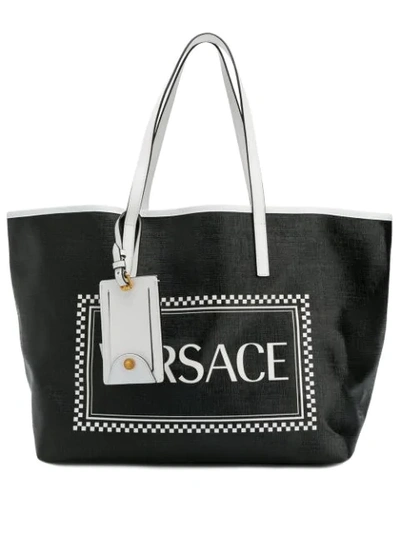 Shop Versace 90's Logo Tote  In Nero