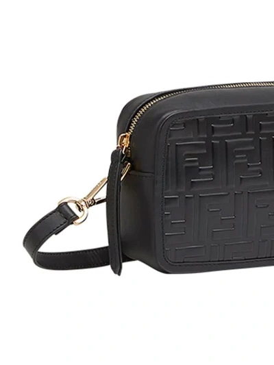 Shop Fendi Black Logo Embossed Mini Leather Camera Bag