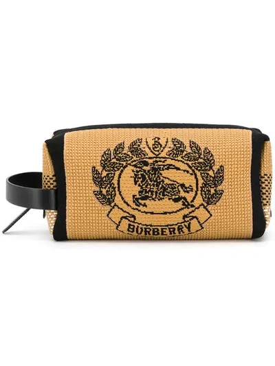 Shop Burberry Archive Crest Knitted Pouch In Brown