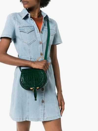 Shop Chloé Marcie Mini Crocodile Effect Crossbody Bag In Green