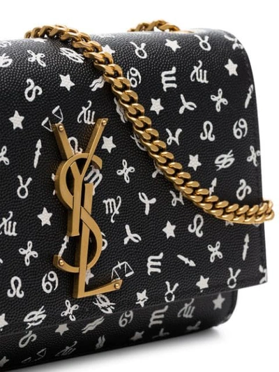 Shop Saint Laurent Black And White Kate Symbol Print Leather Shoulder Bag