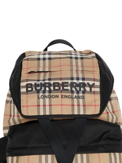 Shop Burberry Logo Print Vintage Check Backpack In Yellow